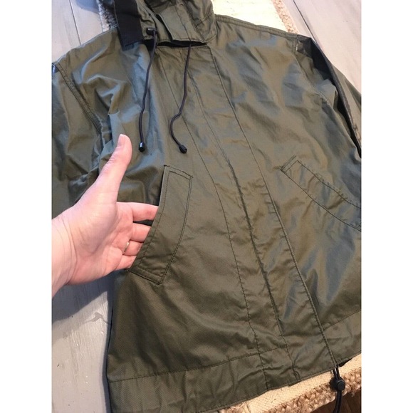 J Crew Olive Green Black Coated Military Utility Cinch Jacket Sz XXS Oversized - Picture 3 of 15